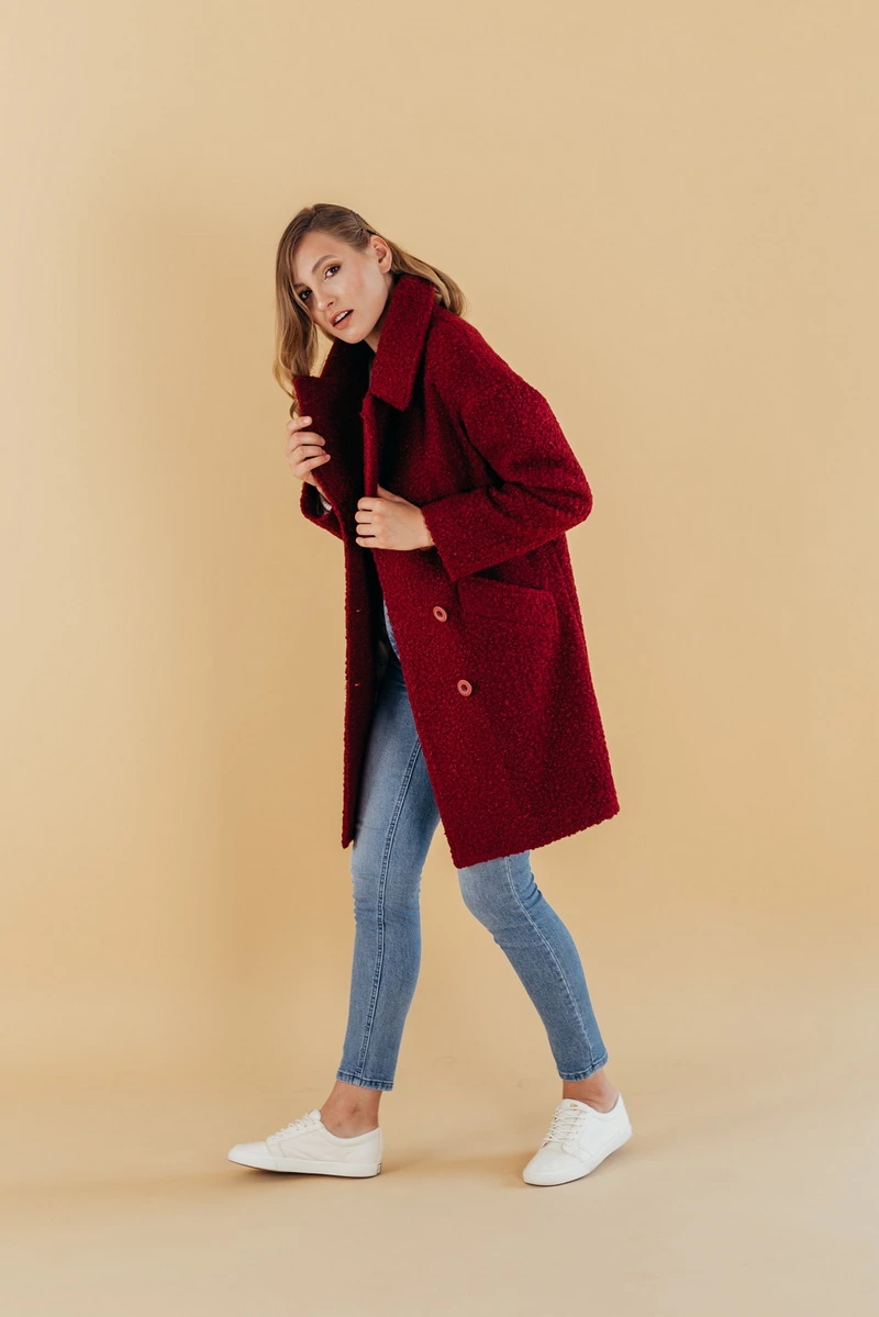 Пальто жіноче демісезонне Valentir двобортне Oversize, Марсала